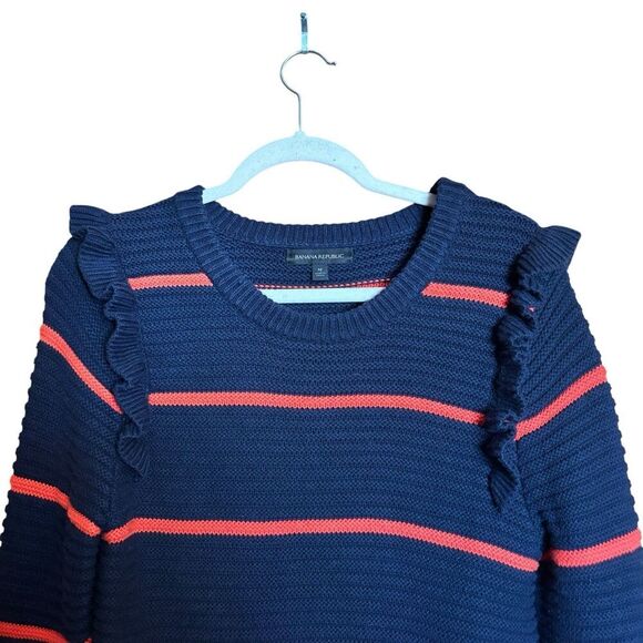 Banana Republic Sweater Medium Multicolor Stripe Ruffle Cable Knit Pullover - Picture 2 of 8